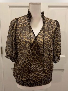 Almost Famous Leopard Print Sheer Blouse Women’s Sz M Concert Festival Date